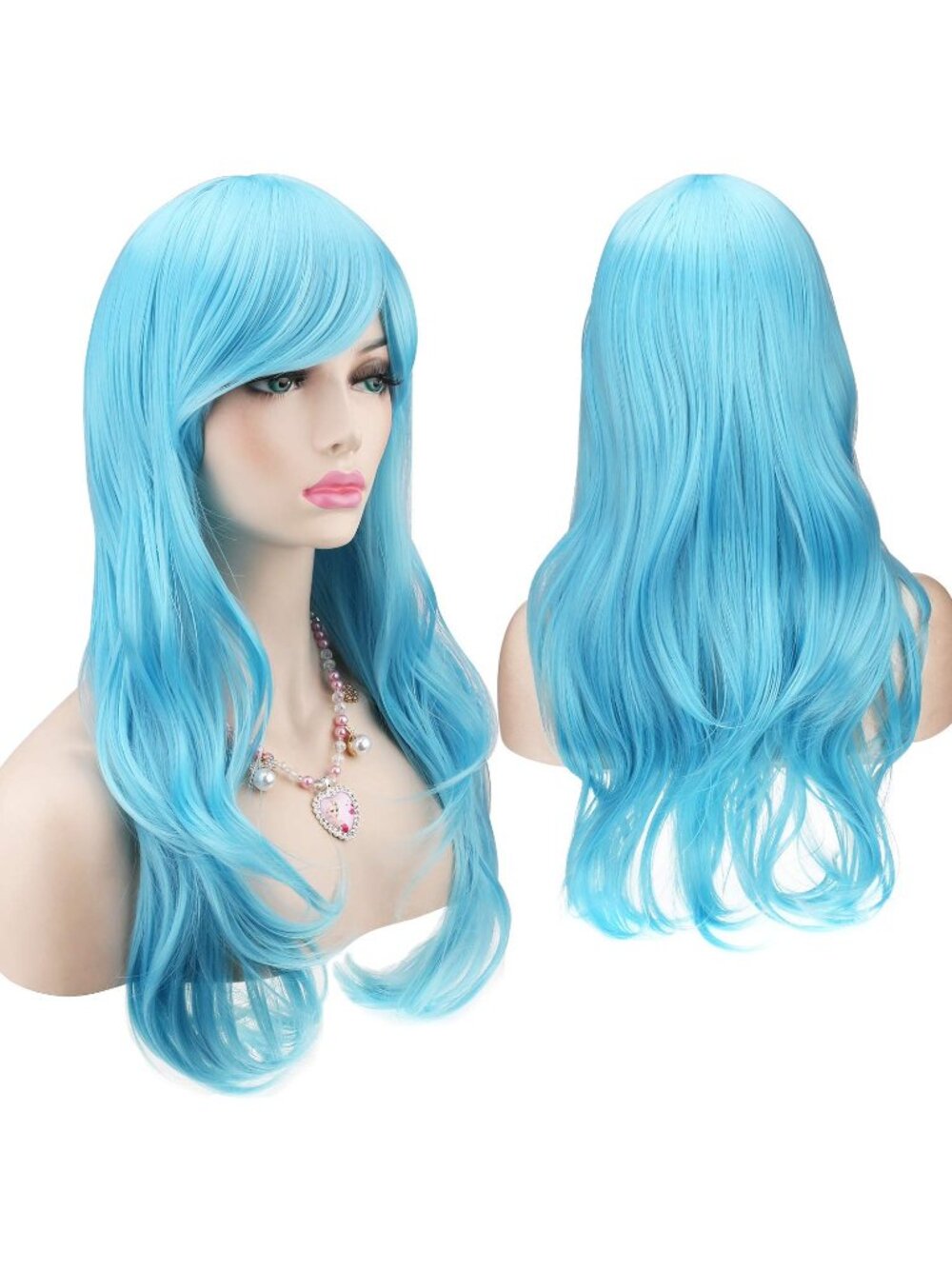 Women's Light Blue 28 Inch Classic Long Synthetic Wavy Cosplay Curly Hair Wigs